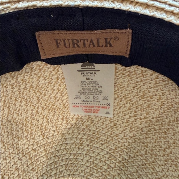 Furtalk tan straw hat with brown leather strap - Picture 6 of 12